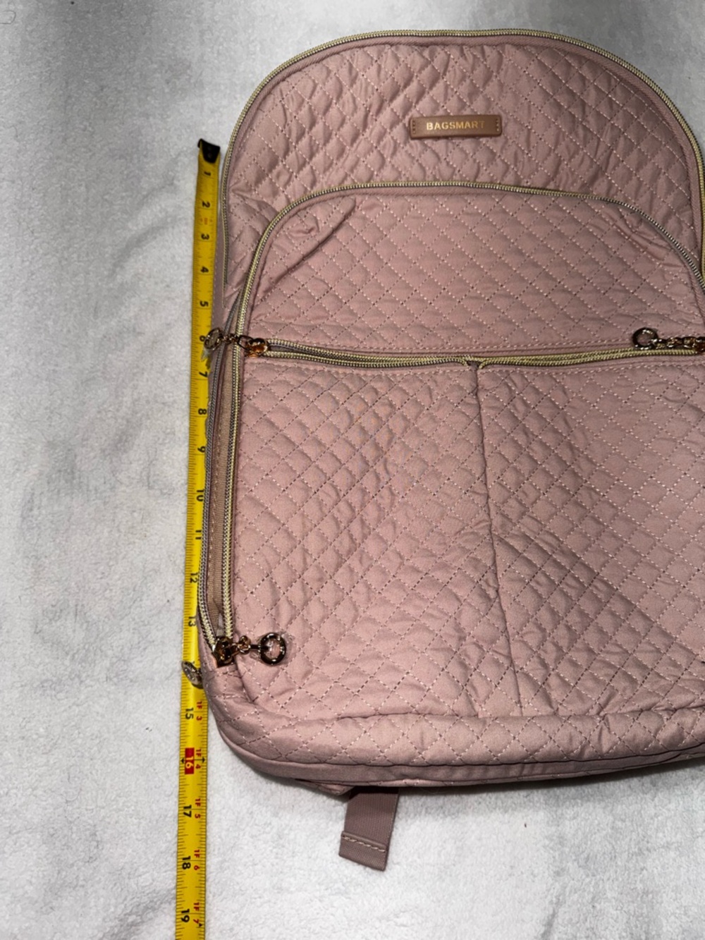 BAGSMART Quilted Backpack Blush Pink Travel Laptop Bag Gold Zippers - Picture 12 of 13